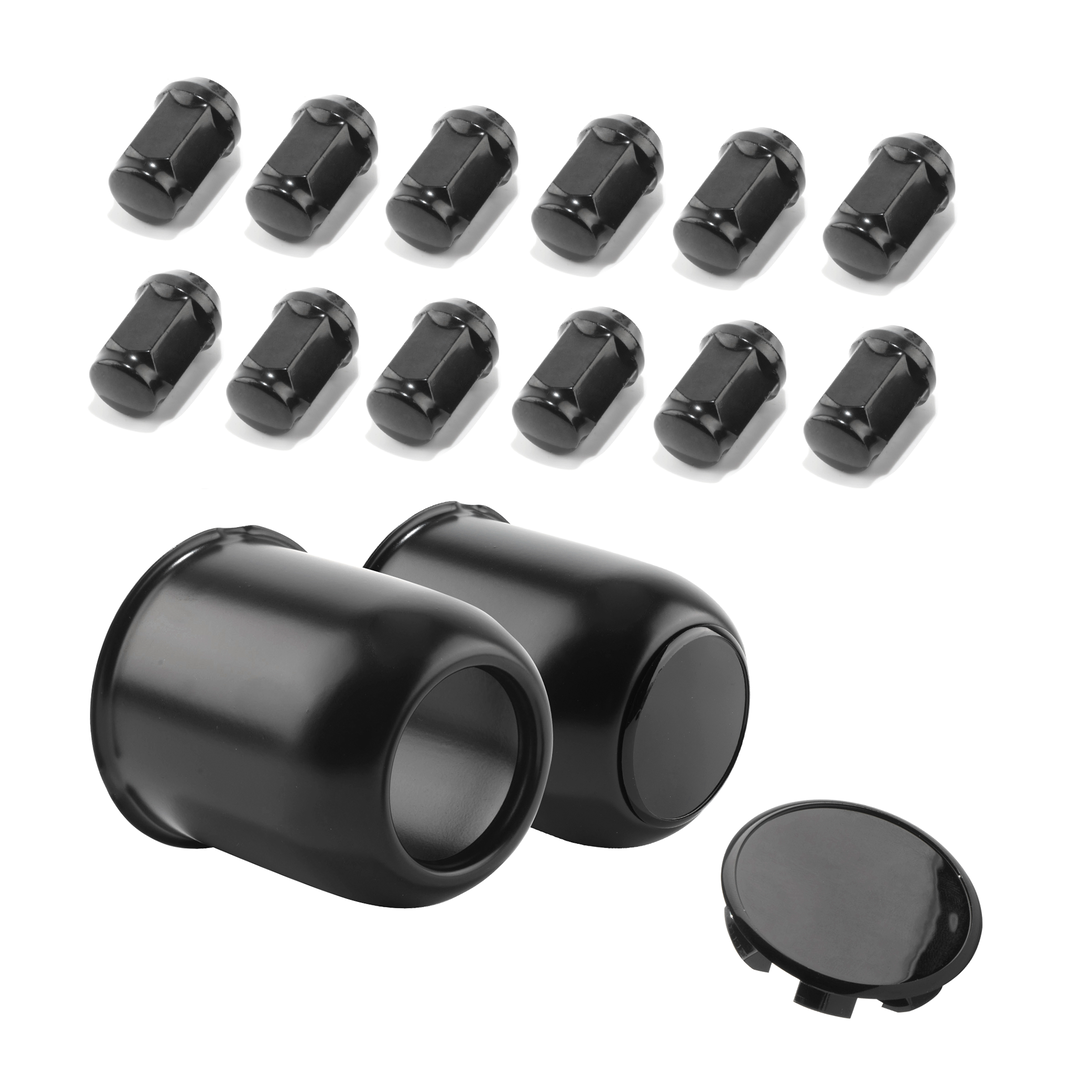 The 5 lug Trailer Lug and Cap Sets Carbon Steel Push Thru Center Caps With Lug Nuts For 3.19" Center Hole For Standard 1/2"-20 60 Degree Diameter Stud.